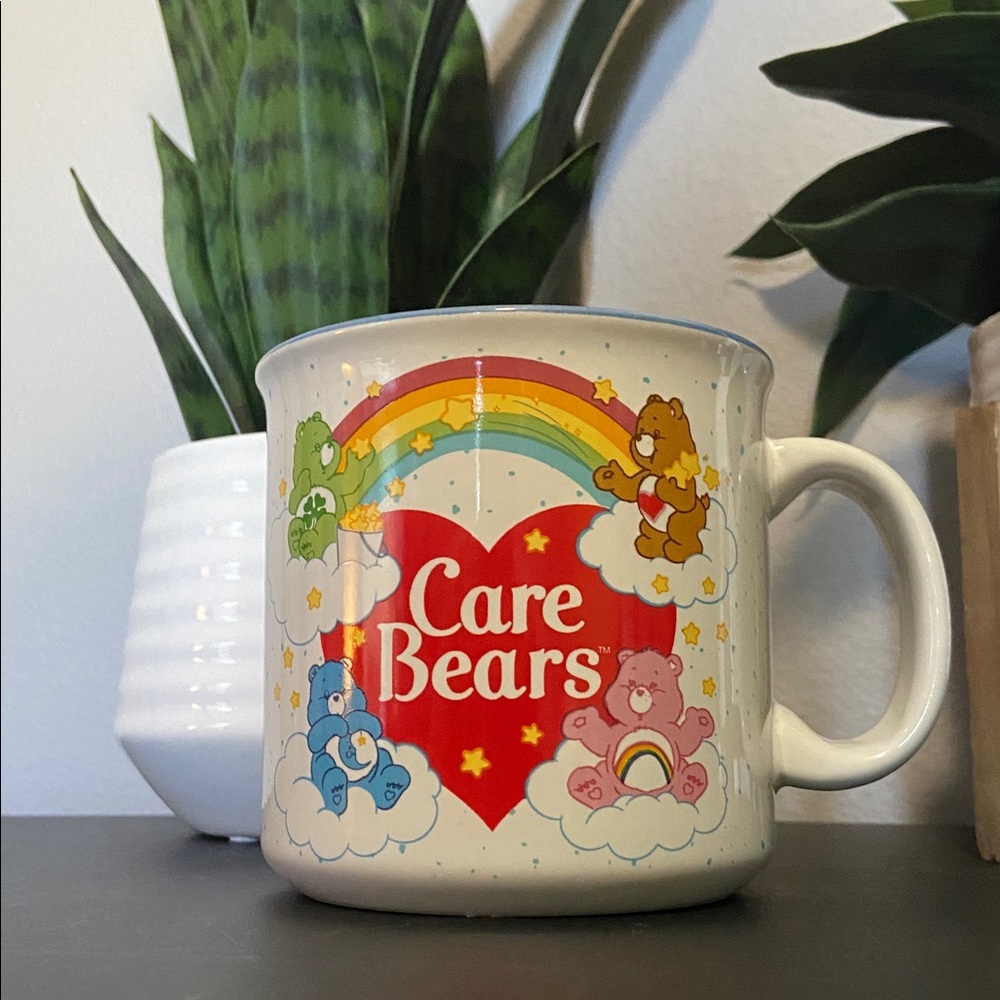 New Care Bears White Mug with Red Heart and Multicolor Rainbow Bears